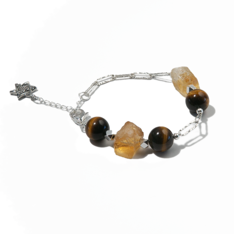 Elementa: Citrine, Tiger’s Eye Beads & Hexagram Charm Bracelet | Talisman of Stability and Abundance