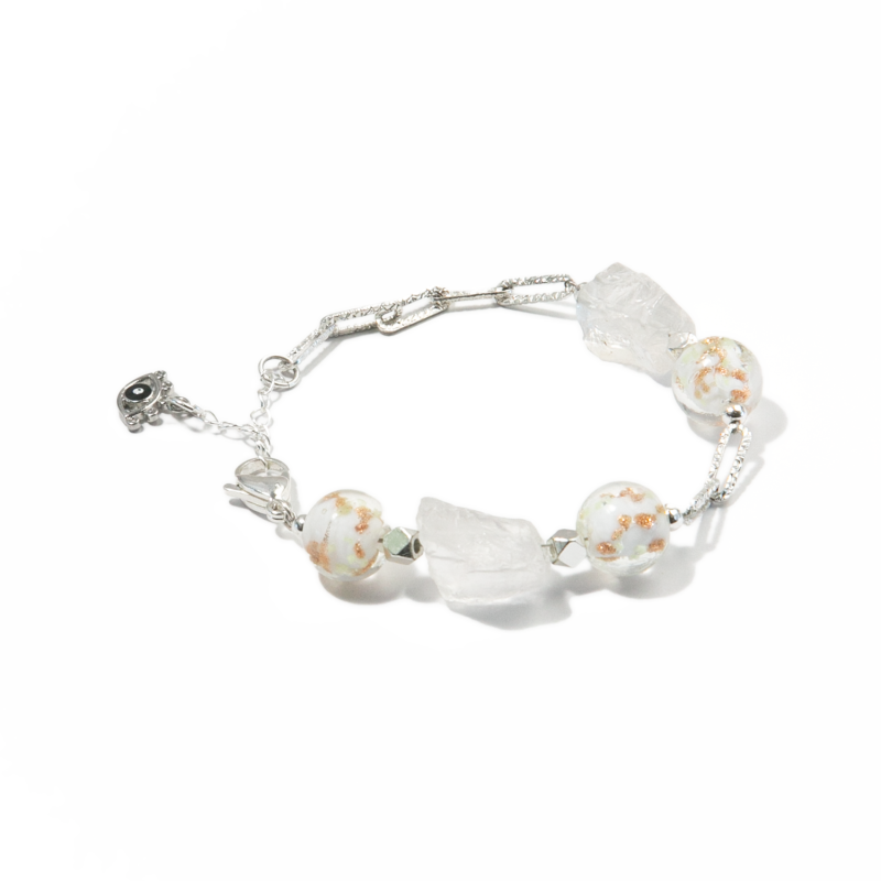 Elementa: Rock Crystal, Mystic Ash Glaze & Evil Eye Charm Bracelet | Talisman of Resilience and Clarity