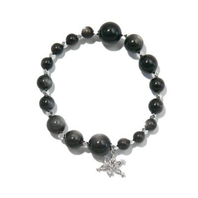 Silver Obsidian Bracelet with Lotus
