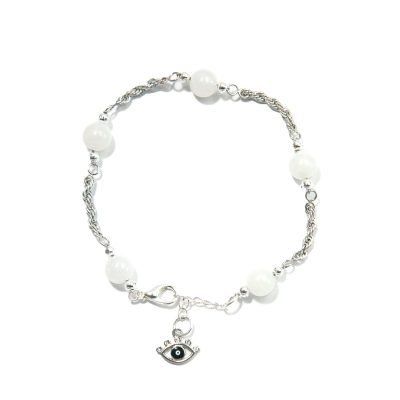 White Jade Bracelet with Evil Eye