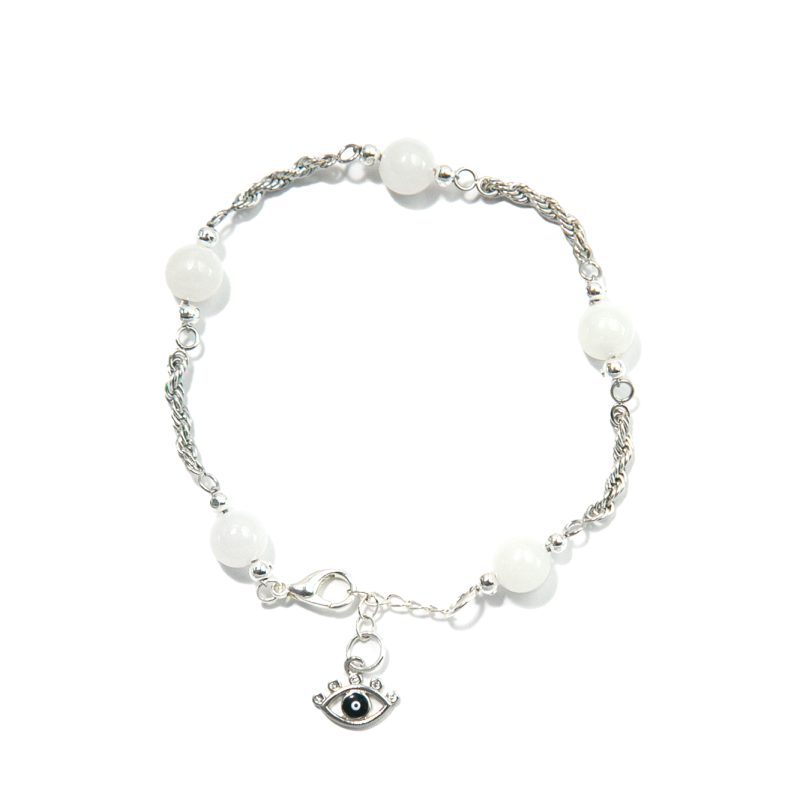 White Jade Bracelet with Evil Eye | Purity & Peace - Vine Collection White Jade Bracelet with Evil Eye